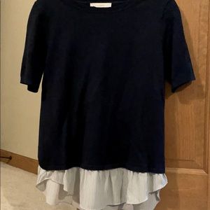 Short sleeve mixed media sweater